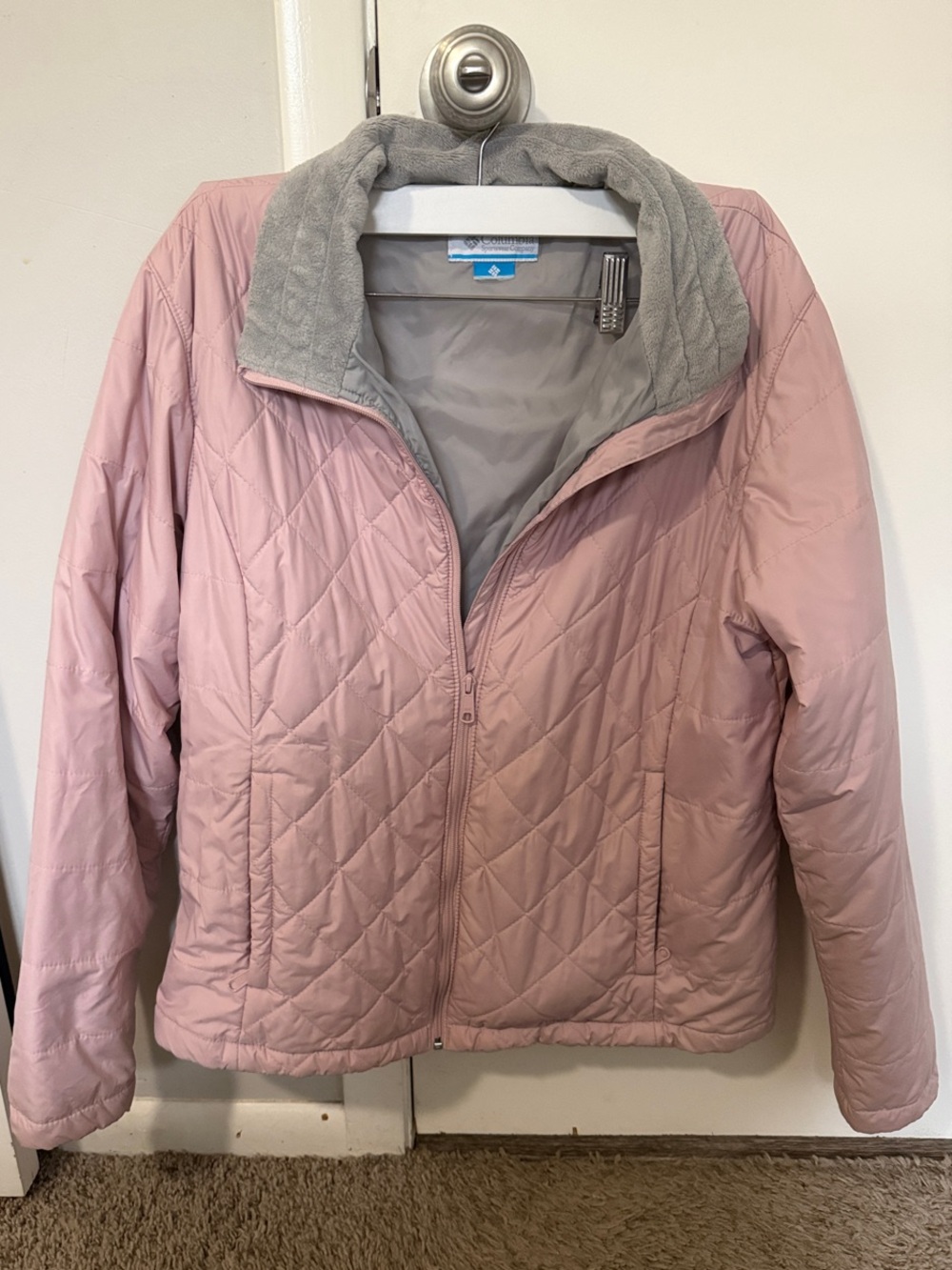 Columbia Pink Quilted Puffer Jacket with Gray Collar